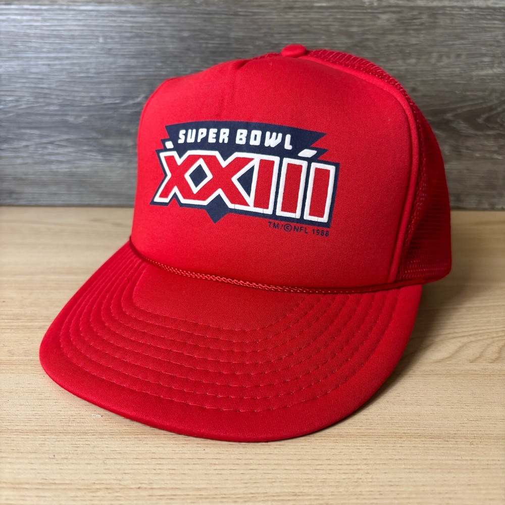 Vintage Super Bowl Hat Snapback Red Trucker XXIII 49ers Bengals 1989 Football